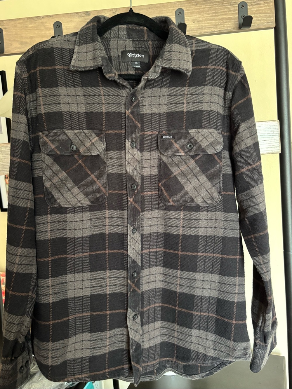 Brixton Black, Gray & Brown Plaid Flannel Shirt